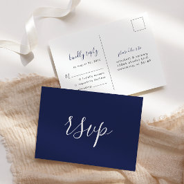 Moderne Minimalistische Navy Blau Huwelijks RSVP Briefkaart