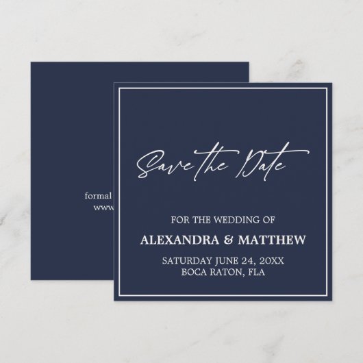 Moderne Minimalistische Navy Blau  Save The Date (Voorkant / Achterkant)