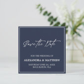 Moderne Minimalistische Navy Blau  Save The Date (Staand voorkant)