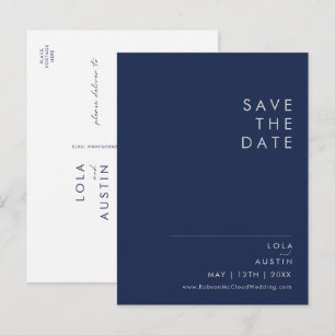 Moderne Minimalistische Navy Blau   Silver Save Th Uitnodiging Briefkaart