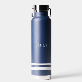Moderne Minimalistische Navy Blau Witte Strepen Waterfles