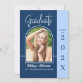 Moderne Minimalistische Navy Blauwe Boog Afstudere Kaart (Voorkant)