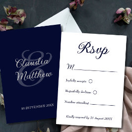 Moderne Minimalistische Navy Blauwe en Witte Trouw RSVP Kaartje