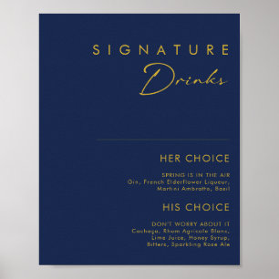 Moderne Minimalistische Navy Blauwe Gouden Signatu Poster