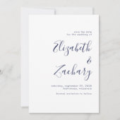 Moderne Minimalistische Navy Blauwe Script Bewaar Aankondiging (Voorkant)