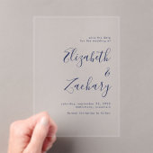 Moderne Minimalistische Navy Blauwe Script Bewaar  Acryl Uitnodigingen (Insitu (Draagbaar))