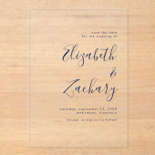 Moderne Minimalistische Navy Blauwe Script Bewaar  Acryl Uitnodigingen (Voorkant)