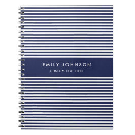 Moderne Minimalistische Navy Blauwe Strepen Monogr Notitieboek
