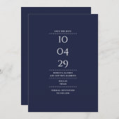 Moderne Minimalistische Navy Blauwe Trouw  Save The Date (Voorkant / Achterkant)