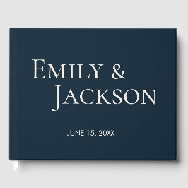 Moderne Minimalistische Navy Blauwe Witte Bruiloft Gastenboek