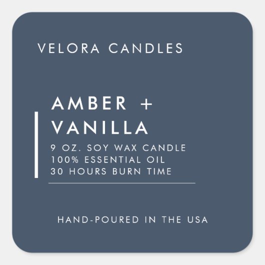 Moderne minimalistische Navy Blue Candle Label Sti (Voorkant)