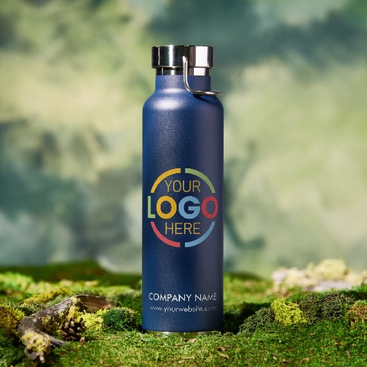 Moderne minimalistische Navy Blue Company Business Waterfles (Buiten)