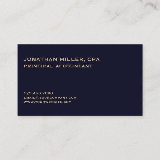 Moderne minimalistische Navy Blue Gold Logo Visitekaartje (Voorkant)