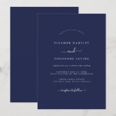 Moderne Minimalistische Navy Bruiloft Kaart (Voorkant / Achterkant)