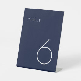 Moderne Minimalistische Navy en Witte Tafel Nummer Reclamebord Met Voetstuk