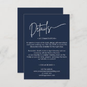 Moderne Minimalistische Navy Trouwdetails  Informatiekaartje (Voorkant / Achterkant)