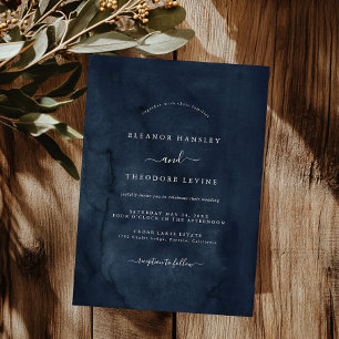 Moderne Minimalistische Navy Watercolor Trouw Kaart