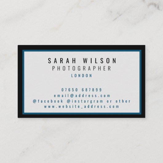 Moderne minimalistische navy zwarte visitekaartjes (Achterkant)