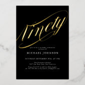 Moderne minimalistische negentig zwart goud 90ste  folie uitnodiging (Voorkant)