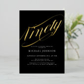 Moderne minimalistische negentig zwart goud 90ste  folie uitnodiging (Staand Voorkant)