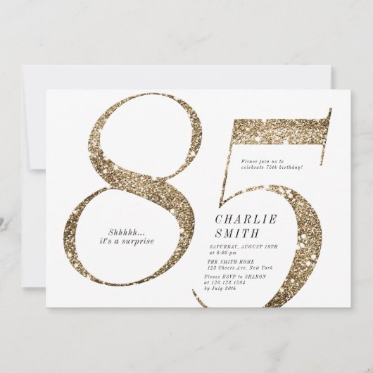 Moderne minimalistische nep goud glitters 85e verj kaart (Voorkant)