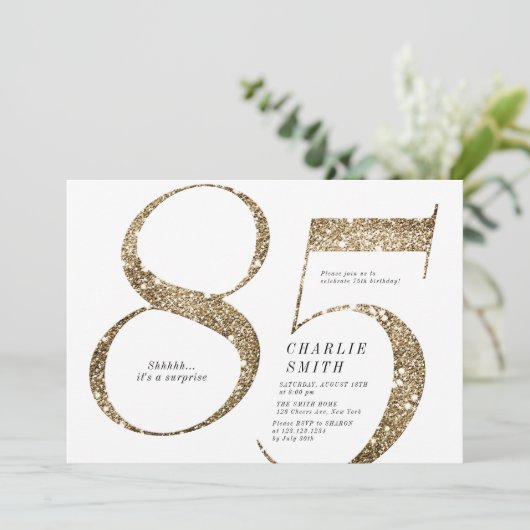 Moderne minimalistische nep goud glitters 85e verj kaart (Staand voorkant)