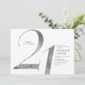 Moderne minimalistische nep zilveren 21e verjaarda kaart (Staand voorkant)