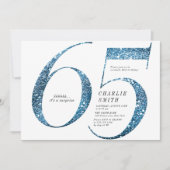 Moderne, minimalistische nepblauwe glitter 65ste v kaart (Voorkant)