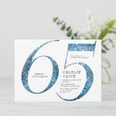 Moderne, minimalistische nepblauwe glitter 65ste v kaart (Staand voorkant)