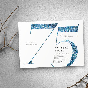 Moderne, minimalistische nepblauwe glitter 75ste v kaart