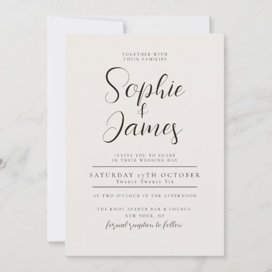 Moderne minimalistische neutrale bruiloft uitnodig kaart (Voorkant)