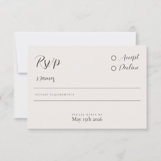Moderne minimalistische neutrale kalligrafie RSVP- RSVP Kaartje (Voorkant)