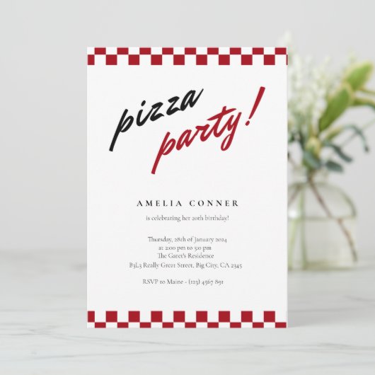 Moderne Minimalistische Neutrale Pizza Feest Uitno Kaart (Staand voorkant)