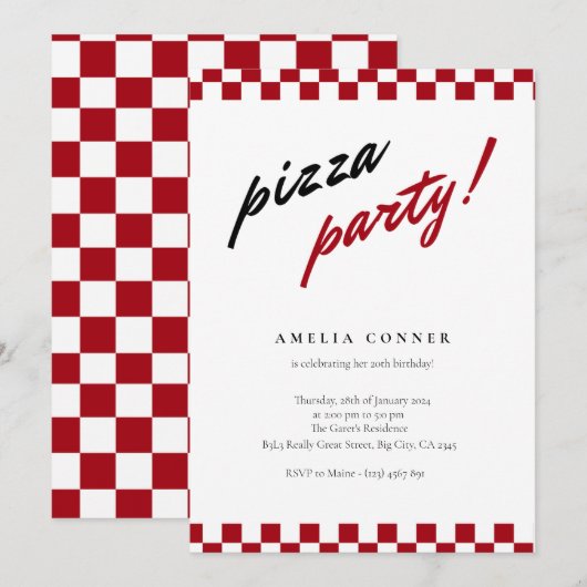 Moderne Minimalistische Neutrale Pizza Feest Uitno Kaart (Voorkant / Achterkant)