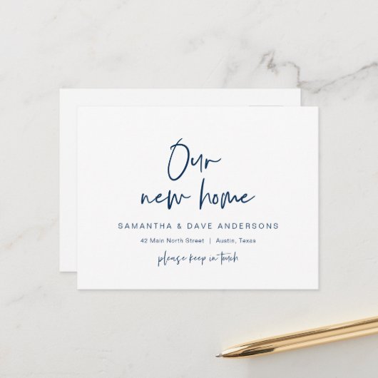 Moderne minimalistische, nieuwe aankondiging van h briefkaart (Voorkant / Achterkant in situ)