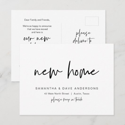 Moderne minimalistische, nieuwe mededeling van het briefkaart (Voorkant / Achterkant)