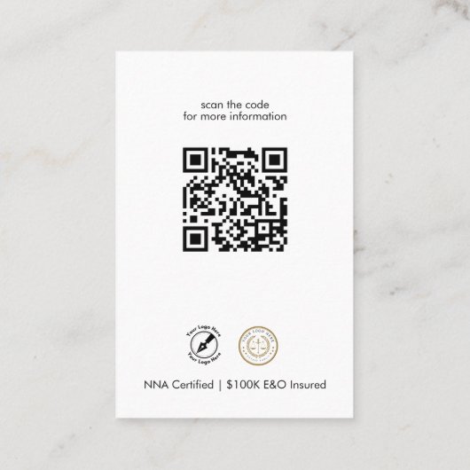 Moderne Minimalistische Notaris Foto Eenvoudige QR Visitekaartje (Achterkant)