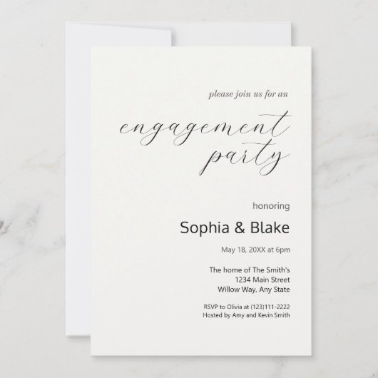 Moderne minimalistische off white verlovingsfeest kaart (Voorkant)