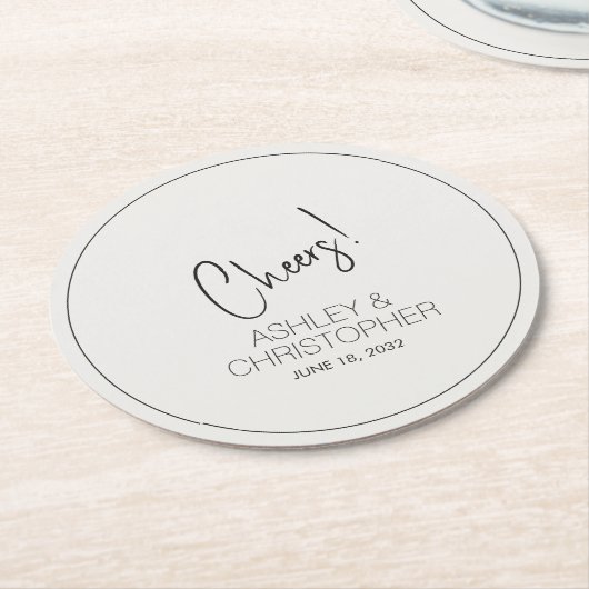 Moderne minimalistische off witte bruiloft ronde kartonnen onderzetter (Gebogen)