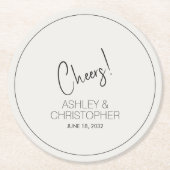 Moderne minimalistische off witte bruiloft ronde kartonnen onderzetter (Voorkant)