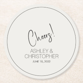 Moderne minimalistische off witte bruiloft ronde kartonnen onderzetter