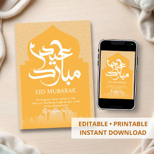 Moderne Minimalistische Okergele Eid Mubarak Kaart