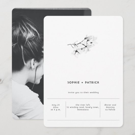 Moderne minimalistische olifant Magnolias-fotobrui Kaart (Voorkant / Achterkant)