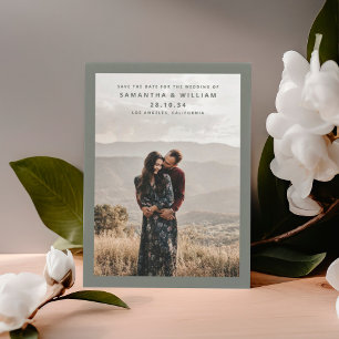 Moderne minimalistische olijfgrijze foto met mix & save the date