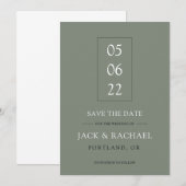 Moderne Minimalistische Olijfgroene Elegante Save The Date (Voorkant / Achterkant)