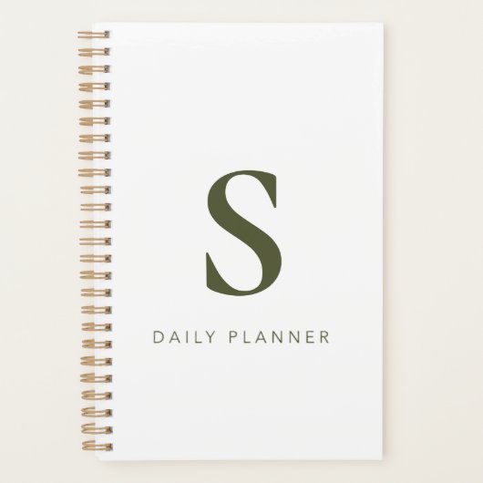 Moderne Minimalistische Olijfgroene Monogram Perso Planner (Voorkant)