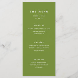 Moderne Minimalistische Olijfgroene Trouwdag Menu