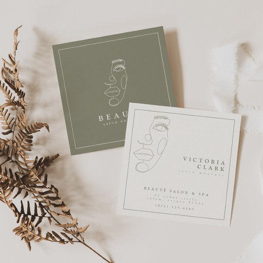 Moderne minimalistische olijfsalon vierkante visitekaartje
