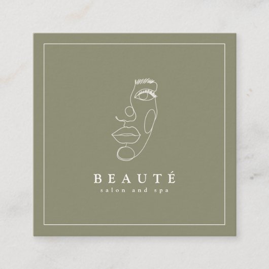 Moderne minimalistische olijfsalon vierkante visitekaartje (Voorkant)