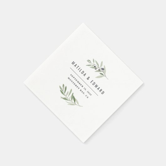 Moderne minimalistische olijftak blad bruiloft servet (Hoek)